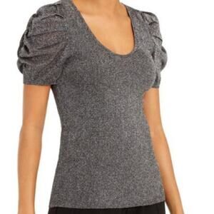 INC Ruffle Sleeves Black & Metallic Blouse Size Large